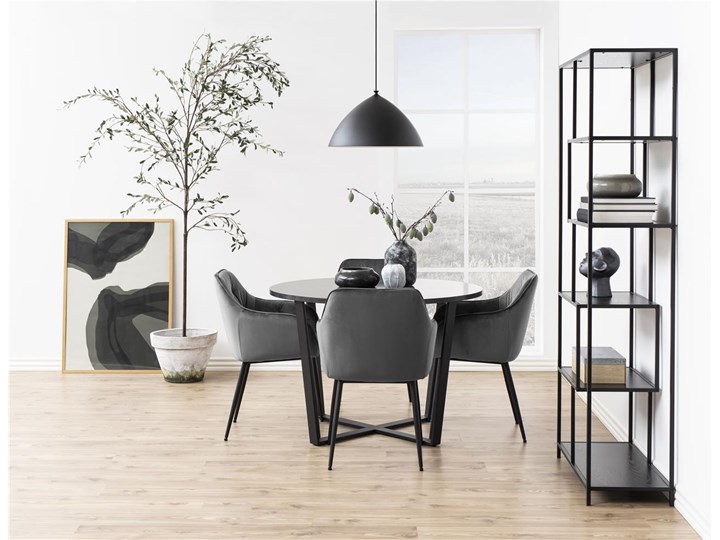Stół Hagley Ø110 cm czarny Metal Płyta laminowana Drewno Rozkładanie
