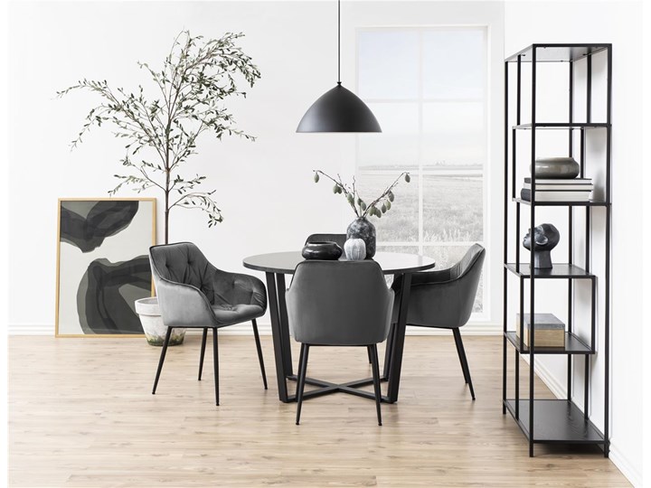 Stół Hagley Ø110 cm czarny Metal Drewno Płyta laminowana Kategoria Stoły kuchenne Liczba miejsc Do 4 osób