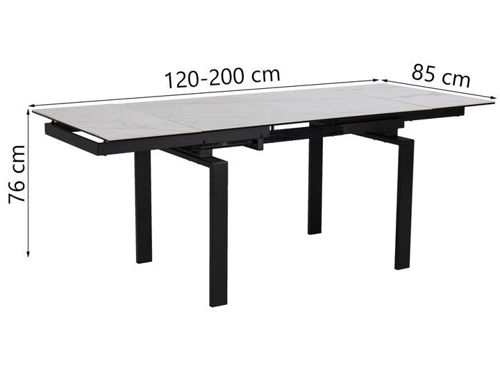 Stół rozkładany biały ceramiczny blat z marmurowym wzorem czarne metalowe nogi 120-200x85 cm Kolor Czarny Szkło Ceramika Średnica
