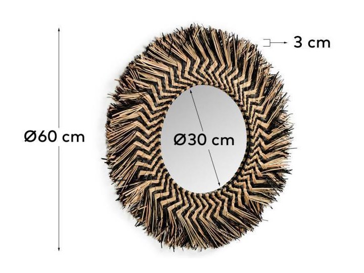 Lustro Takashi naturalne czarne Ø 60 cm Lustro z ramą Ścienne Kolor Beżowy Okrągłe Pomieszczenie Sypialnia