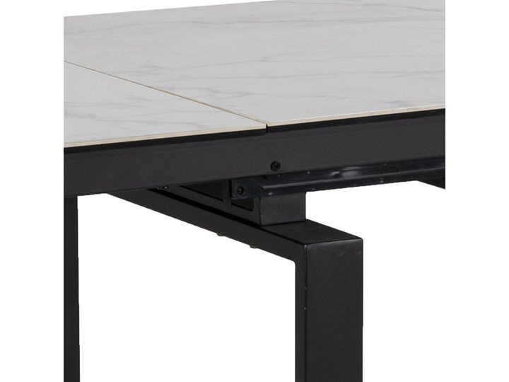 Stół rozkładany biały ceramiczny blat z marmurowym wzorem czarne metalowe nogi 120-200x85 cm Szkło Ceramika Styl Nowoczesny