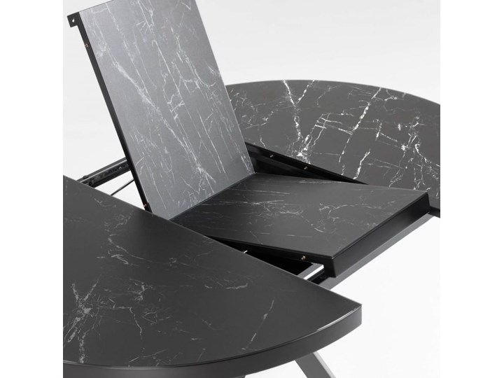 Stół rozkładany okrągły czarny szklany blat z marmurowym wzorem metalowe nogi Ø120x76 cm Stal Płyta MDF Ceramika Szkło Długość(n) 120 cm