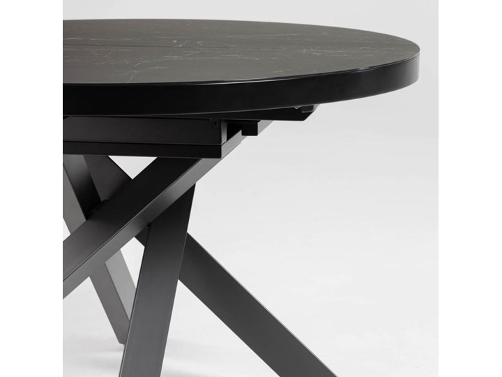 Stół rozkładany okrągły czarny szklany blat z marmurowym wzorem metalowe nogi Ø120x76 cm Stal Płyta MDF Szkło Ceramika Pomieszczenie Stoły do salonu