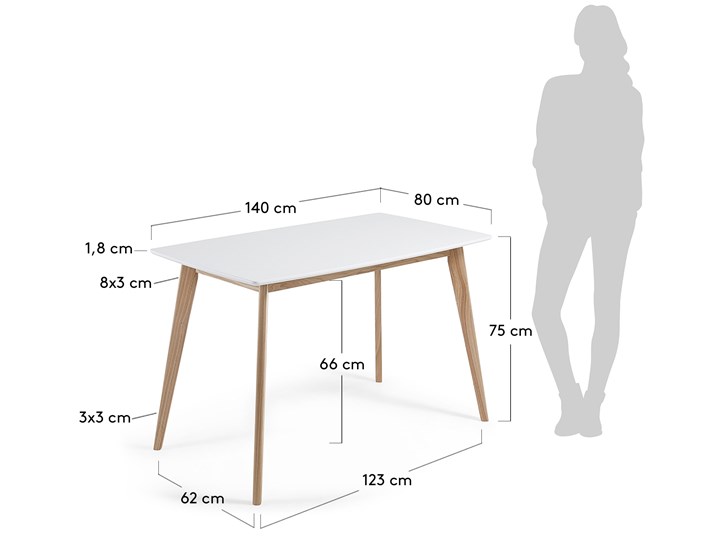 Stół Anit biały z drewnianymi nogami 140 x 80 cm Drewno Płyta MDF Kształt blatu Prostokątny Rozkładanie