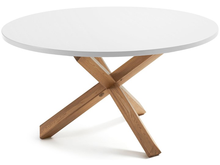 Stół okrągły Lotus biały z drewnianymi nogami Ø 135 cm Drewno Płyta MDF Kategoria Stoły kuchenne