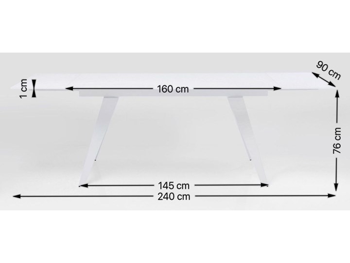Stół rozkładany biały szklany blat metalowe nogi 160-240x90 cm Stal Szkło Ceramika Średnica