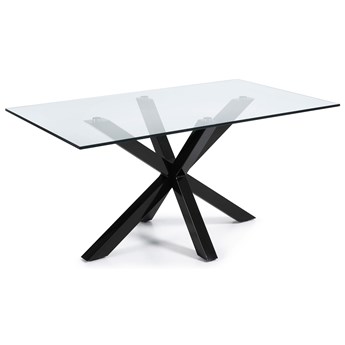 Stół transparentny szklany blat czarne metalowe nogi 180x100 cm