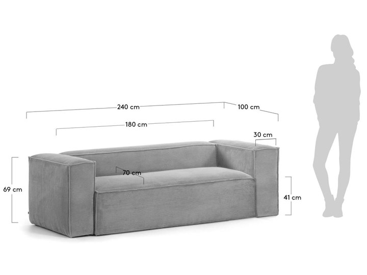 Sofa Blok 240x69 cm szara Pomieszczenie Salon
