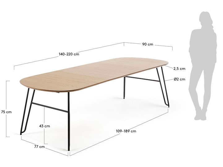 Stół rozkładany Novac drewniany nogi czarne 140 (220) x 90 cm Metal Płyta MDF Drewno Kategoria Stoły kuchenne