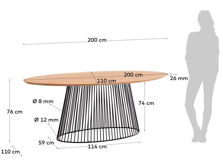 Stół Leska 200 x 110 cm lite drewno mango i podstawa stalowa wykończona na czarno Metal Kolor Beżowy Rozkładanie