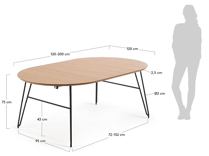Stół rozkładany okrągły Novac jasnobrązowy Ø 120 (200) cm Metal Drewno Liczba miejsc Do 10 osób