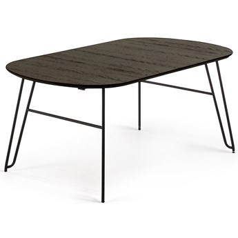 Stół rozkładany brązowy fornirowany blat czarne metalowe nogi 140-220x90 cm