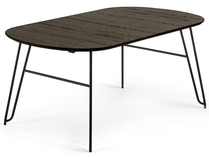 Stół rozkładany brązowy fornirowany blat czarne metalowe nogi 140-220x90 cm