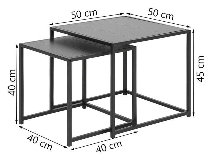 Zestaw dwóch stolików kawowych Favors czarne Wysokość 45 cm Szerokość 50 cm Długość 50 cm Zestaw stolików Metal Kategoria Stoliki i ławy