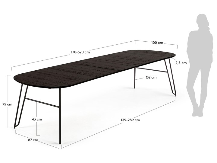 Stół rozkładany Milian 170 (320) x 100 cm brązowy Metal Drewno Długość(n) 170 cm