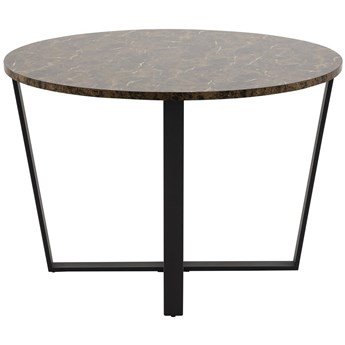 Stół okrągły brązowy blat z marmurowym wzorem czarne metalowe nogi Ø110x75 cm