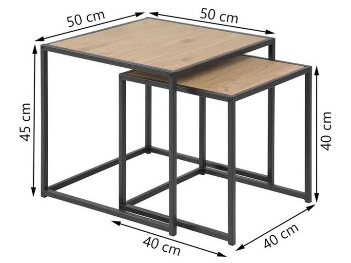 Zestaw dwóch stolików kawowych Favors Wysokość 45 cm Metal Zestaw stolików Szkło Wysokość 40 cm Płyta meblowa Styl Skandynawski