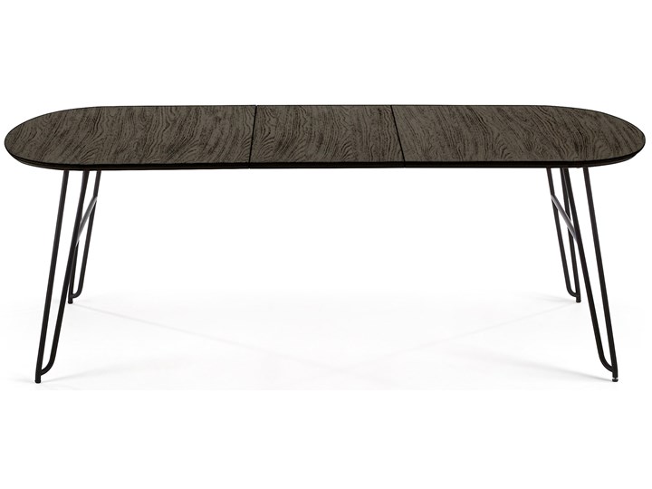 Stół rozkładany brązowy fornirowany blat czarne metalowe nogi 140-220x90 cm Płyta MDF Wysokość 75 cm Długość(n) 140 cm Płyta fornirowana Stal Drewno Styl Minimalistyczny