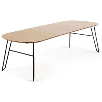 Stół rozkładany naturalny fornirowany blat dąb czarne metalowe nogi 140-220x90 cm