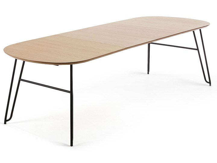 Stół rozkładany Novac drewniany nogi czarne 140 (220) x 90 cm Drewno Płyta MDF Metal Kolor Beżowy Pomieszczenie Stoły do jadalni