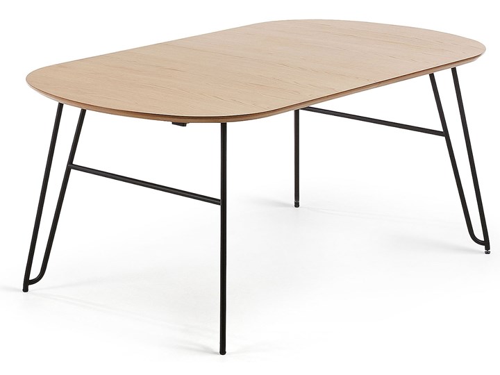 Stół rozkładany Novac drewniany nogi czarne 140 (220) x 90 cm Rozkładanie Rozkładane Metal Drewno Płyta MDF Pomieszczenie Stoły do salonu