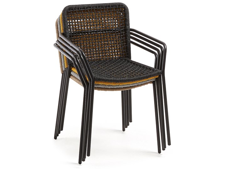 Krzesło Ellen z czarnej liny i galwanizowanej stali Metal Tworzywo sztuczne Kolor Szary