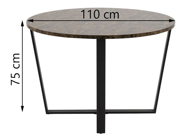 Stół Hagley Ø110 cm brązowy Wysokość 75 cm Metal Szerokość 75 cm Marmur Drewno Styl Industrialny