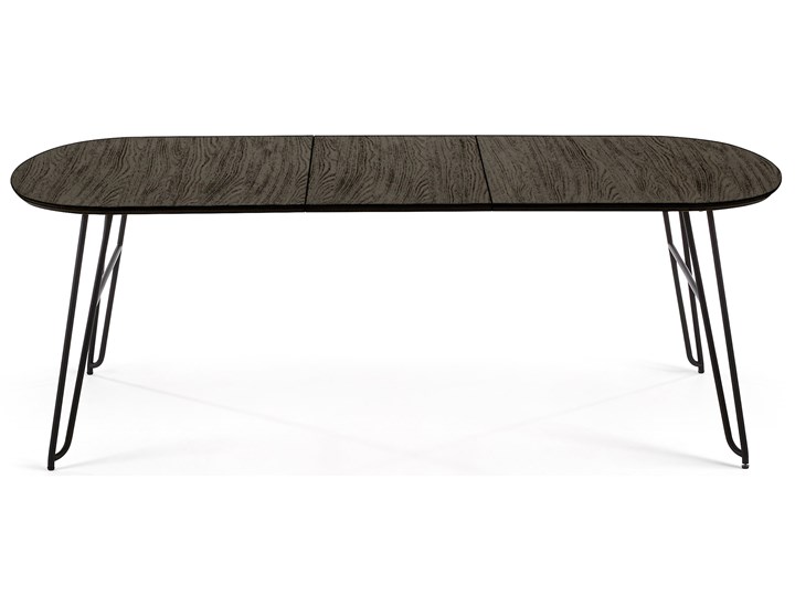 Stół rozkładany brązowy fornirowany blat czarne metalowe nogi 140-220x90 cm Płyta fornirowana Płyta MDF Drewno Kształt blatu Owalny Wysokość 75 cm Stal Kategoria Stoły kuchenne