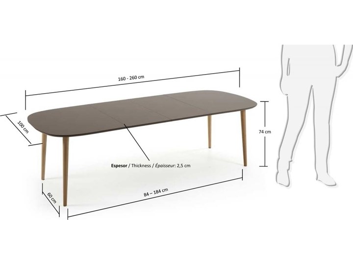 Stół rozkładany Oqui brązowoszary 160 (260) x 100 cm Drewno Rozkładanie Rozkładane Płyta MDF Kształt blatu Owalny