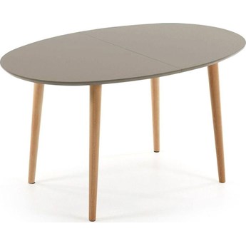 Stół rozkładany szary blat naturalne drewniane nogi buk 140-220x90 cm