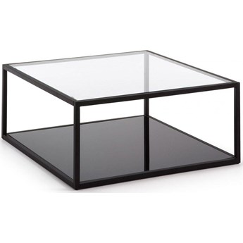 Stolik kawowy kwadrat metalowy blat szklany czarny 80x80 cm