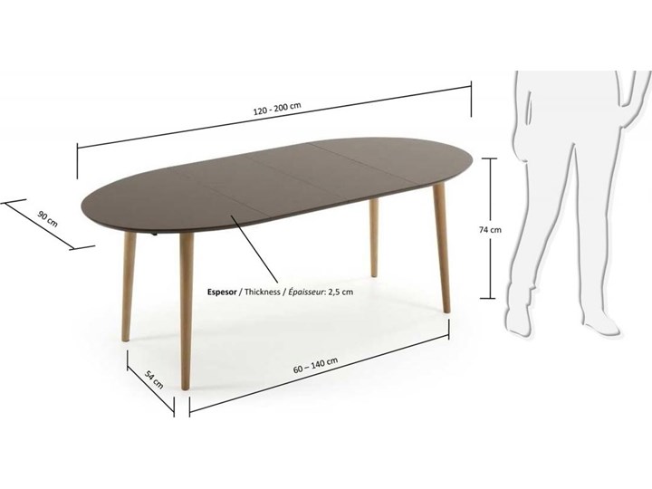 Stół rozkładany Oqui szary 120 (200) x 90 cm Drewno Płyta MDF Długość(n) 120 cm