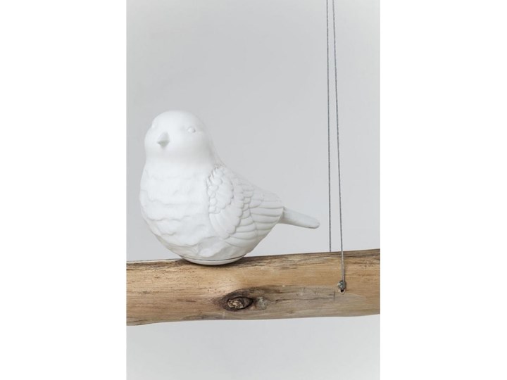 Lampa wisząca na drewnianej belce z kloszami w kształcie ptaszków biała 120x15 cm