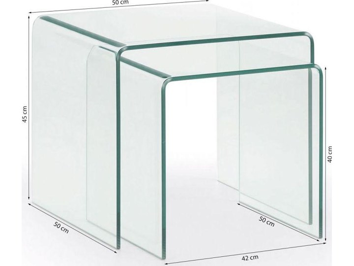 Zestaw Burano 2 szklanych stolików pomocniczych Zestaw stolików Długość 50 cm Wysokość 45 cm Kolor Biały Szkło Szerokość 50 cm Kategoria Stoliki i ławy