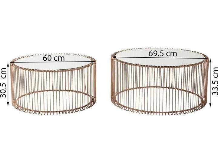 Zestaw dwóch stolików kawowych Wire miedziane Zestaw stolików Szerokość 70 cm Szkło Kategoria Stoliki i ławy Długość 70 cm Rodzaj nóg Bez nóg