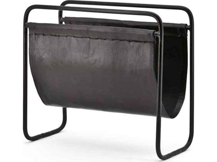 Gazetnik skórzany czarny podstawa metalowa czarna 45x17 cm