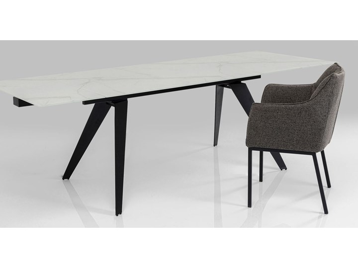 Stół rozkładany biały szklany blat z marmurowym wzorem czarne metalowe nogi 160-240x90 cm Szkło Stal Styl Nowoczesny Kształt blatu Prostokątny