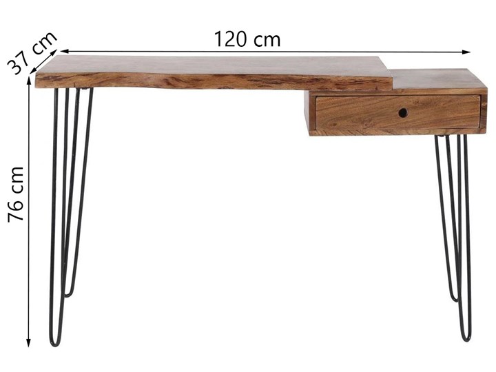 Biurko Live Edge 120x37 cm drewniane Szerokość 120 cm Metal Drewno Styl Industrialny