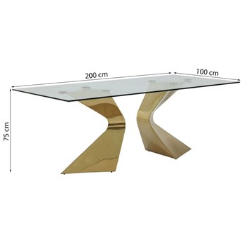 Stół transparentny szklany blat złote metalowe nogi 200x100 cm