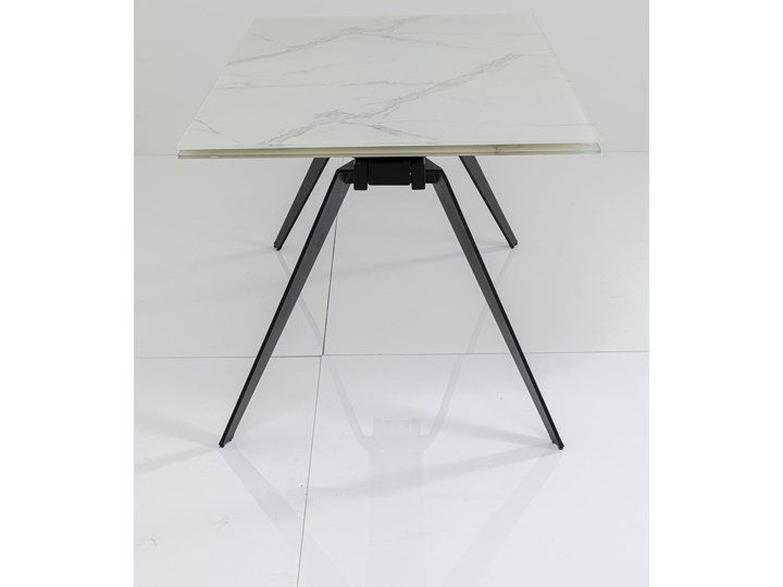 Stół rozkładany biały szklany blat z marmurowym wzorem czarne metalowe nogi 160-240x90 cm Szkło Stal Pomieszczenie Stoły do salonu
