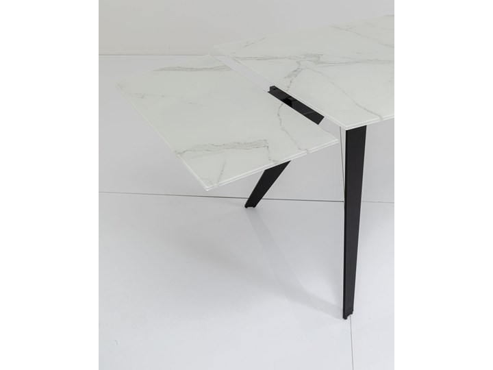 Stół rozkładany biały szklany blat z marmurowym wzorem czarne metalowe nogi 160-240x90 cm Stal Szkło Rozkładanie Rozkładane