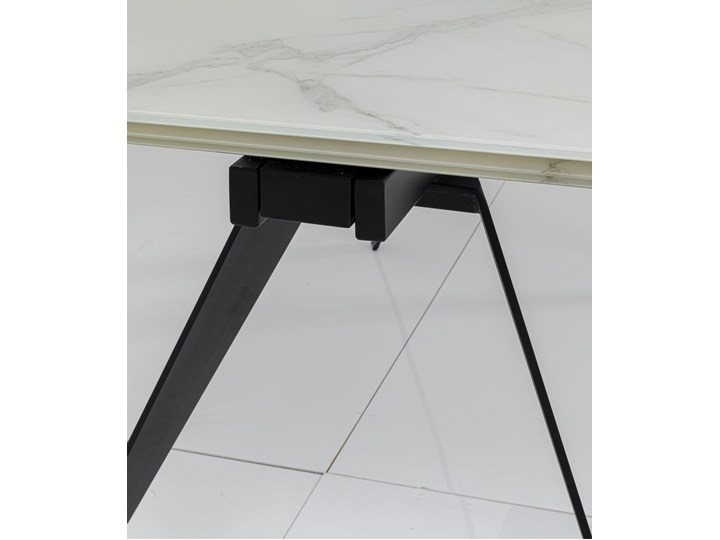 Stół rozkładany biały szklany blat z marmurowym wzorem czarne metalowe nogi 160-240x90 cm Styl Nowoczesny Szkło Stal Kolor Czarny