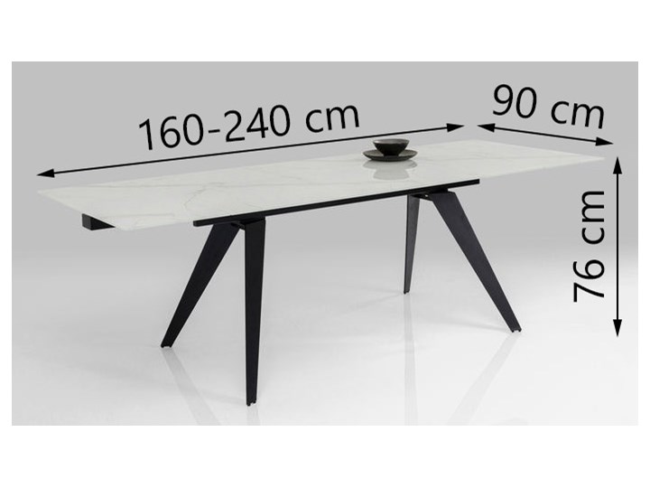 Stół rozkładany biały szklany blat z marmurowym wzorem czarne metalowe nogi 160-240x90 cm Kategoria Stoły kuchenne Stal Szkło Styl Nowoczesny