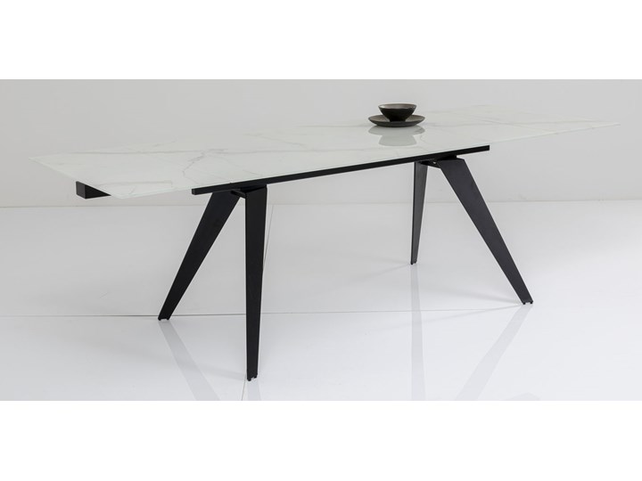 Stół rozkładany biały szklany blat z marmurowym wzorem czarne metalowe nogi 160-240x90 cm Szkło Stal Styl Nowoczesny