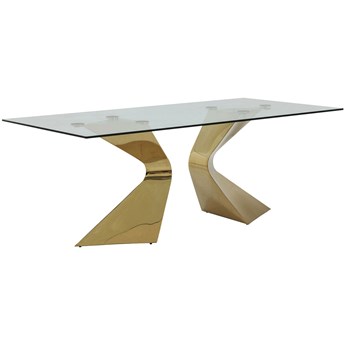Stół transparentny szklany blat złote metalowe nogi 200x100 cm
