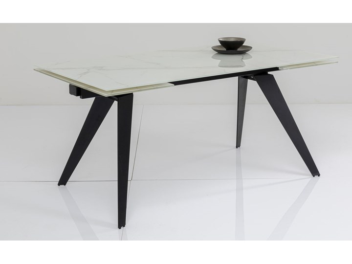 Stół rozkładany biały szklany blat z marmurowym wzorem czarne metalowe nogi 160-240x90 cm Średnica Szkło Stal Pomieszczenie Stoły do salonu