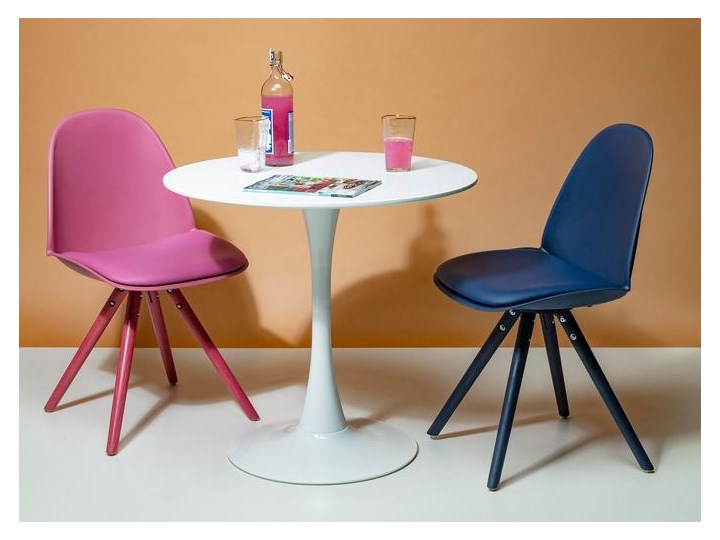 Stół do małej jadalni okrągły biały na jednej metalowej nodze Ø80x72 cm Płyta MDF Stal Styl Minimalistyczny Rozkładanie