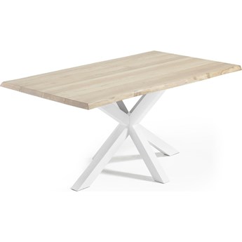 Stół bielony fornirowany dębowy blat białe metalowe nogi 220x100 cm