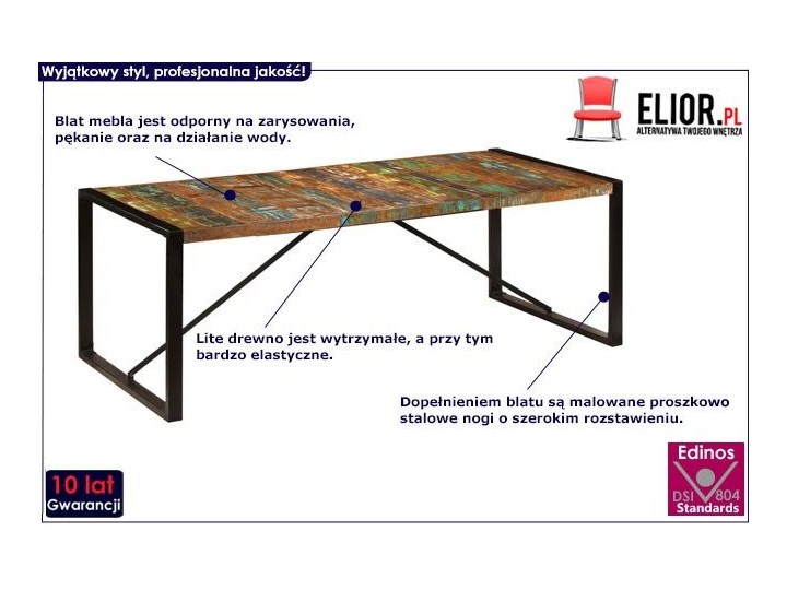 Wielokolorowy stół 100x220 - Veriz 6X Stal Długość(n) 220 cm Wysokość 75 cm Drewno Styl Industrialny