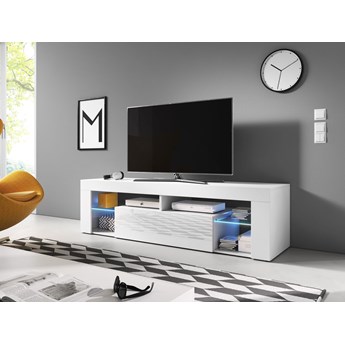 Szafka RTV EVEREST 140cm biały brylant mat/biały wysoki połysk - Meb24.pl